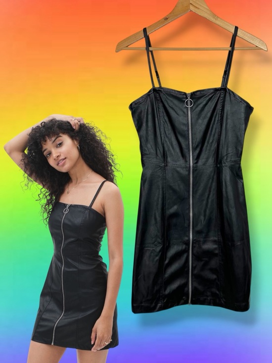 Aeropostale Dresses & Skirts - Aeropostale Faux Leather Zip Front Slim Bodycon Classic Goth Mini Dress Black S